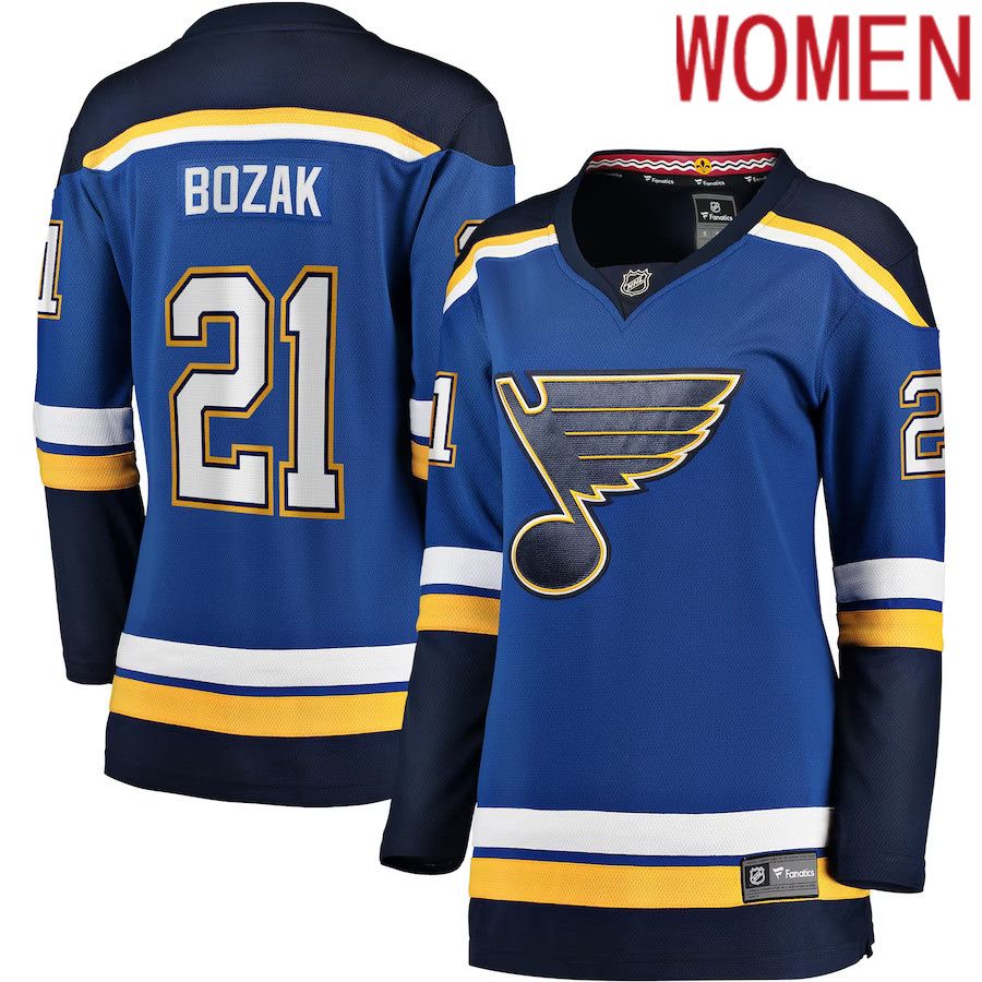Women St. Louis Blues 21 Tyler Bozak Fanatics Branded Blue Home Breakaway Player NHL Jersey